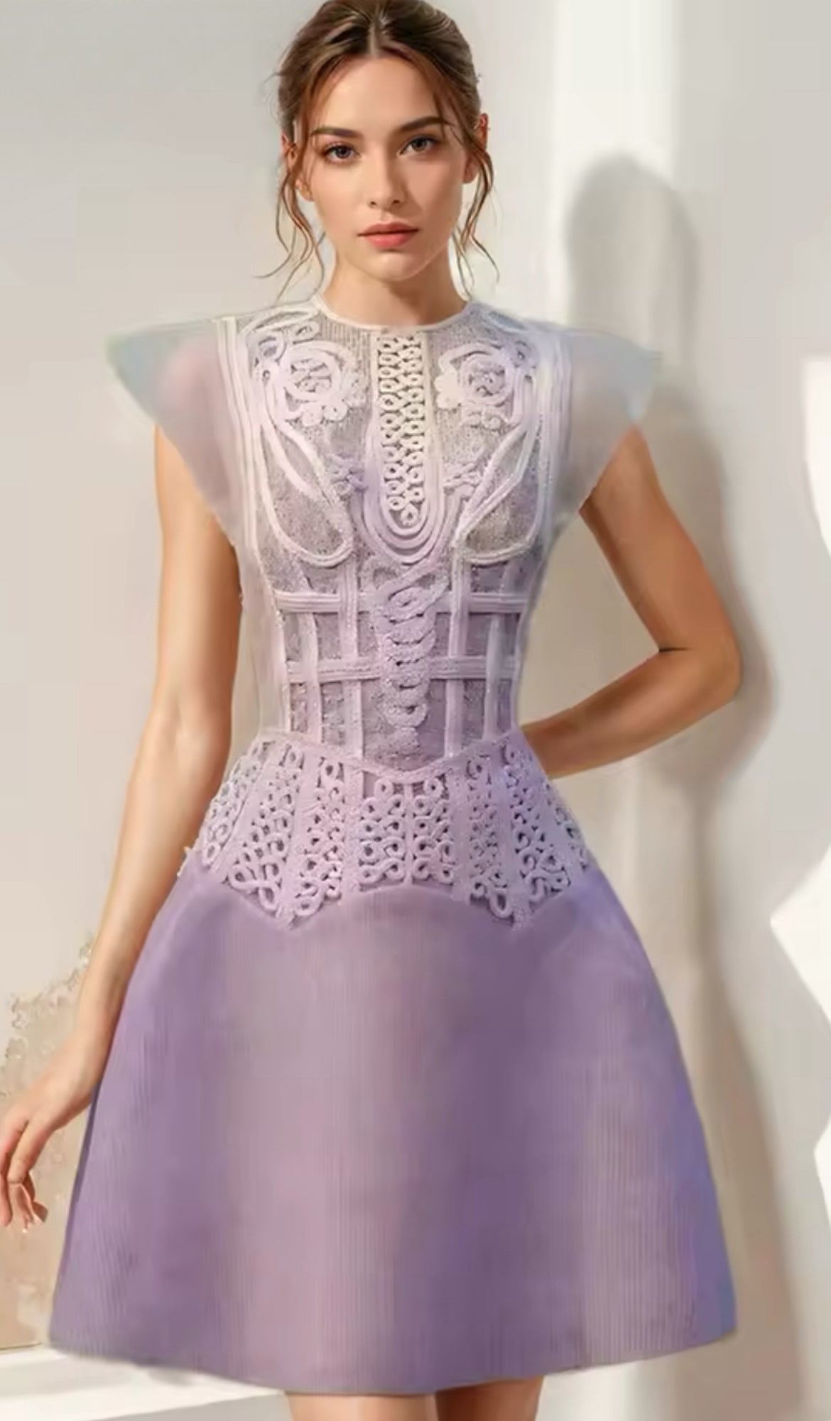 Fly Sleeves Flower Mini Dress