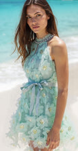Load image into Gallery viewer, Minty 3D Mesh Flowers, Beads, Rhinestones &amp; Sequined Mini Dress with Belt