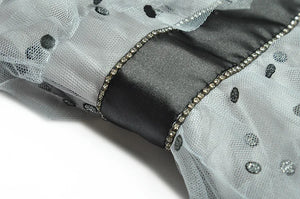 CC Bow Tie Cascading Ruffles Mesh Polka Dot Dress - Comes in Grey & Black