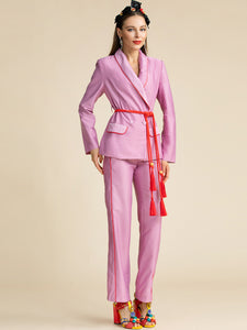 Purple  Belted Blazer and Trousers