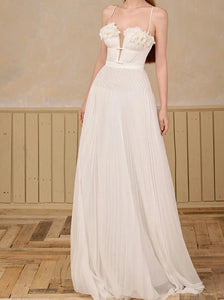 Beautiful Flower, Backless Pleated Maxi Dress