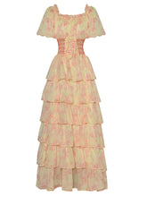 Load image into Gallery viewer, *NEW Pretty Drawstring Elastic Waist Cascading Ruffle Maxi Dress - Comes in Yellow &amp; Pink