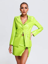 Load image into Gallery viewer, Fluorescent PU Jacket &amp; Mini Skirt with Pin Buttons
