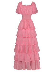 *NEW Pretty Drawstring Elastic Waist Cascading Ruffle Maxi Dress - Comes in Yellow & Pink