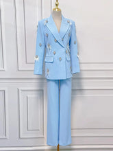 Load image into Gallery viewer, *NEW SUSIE COLLECTION Diamonds Feather Lapel Flare Trousers Suit