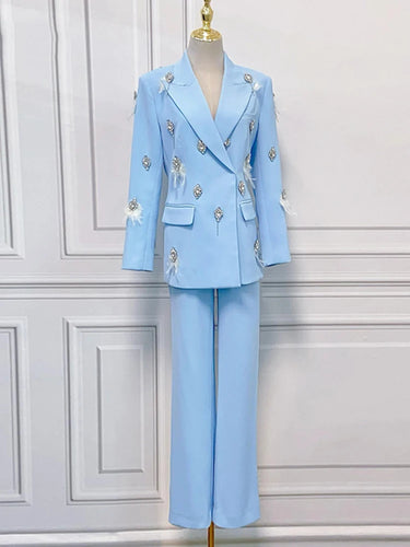 *NEW SUSIE COLLECTION Diamonds Feather Lapel Flare Trousers Suit
