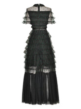 Load image into Gallery viewer, CC Bow Tie Cascading Ruffles Mesh Polka Dot Dress - Comes in Grey &amp; Black