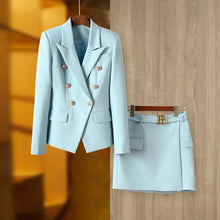 Load image into Gallery viewer, Luxury Blazer &amp; Skirt Suits with Gold finishing  - Comes in 7 colours