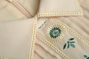 Beautiful Flower Embroidery  Lantern Sleeve Maxi Dress