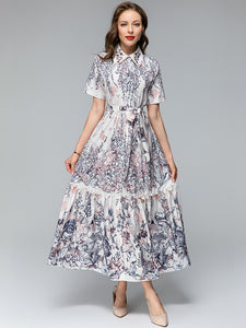 *NEW Elegant Floral Printing Lace-up maxi dress