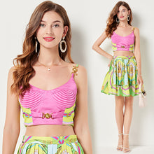 Load image into Gallery viewer, Baroque Spaghetti Strap  Top＋Pleated Mini Skirt