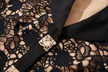 Load image into Gallery viewer, Black lace embroidery dress with gold buttons