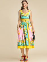 Load image into Gallery viewer, Portofino Spaghetti Strap Top + Lemon Printed Midi Skirt