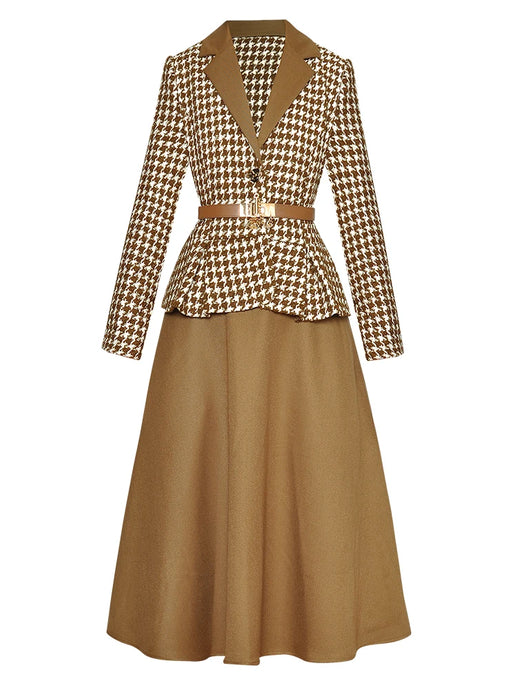 Vintage Plaid Blazer & Skirt with belt