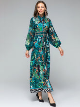 Load image into Gallery viewer, *NEW Zebra &amp; leaves printed Lantern Sleeve maxi dress