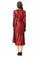 Load image into Gallery viewer, Metallic V Neck Ruffles Maxi Dress - Comes in Red &amp; Green loop