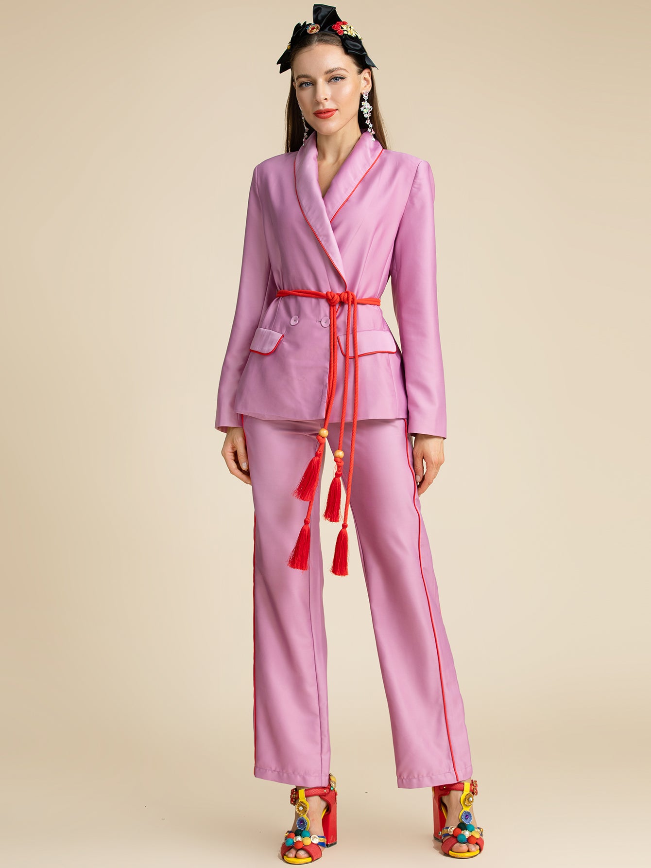 Purple  Belted Blazer and Trousers