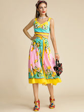 Load image into Gallery viewer, Portofino Spaghetti Strap Top + Lemon Printed Midi Skirt