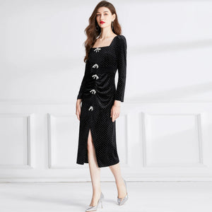 Hot Diamond Dot Black Velvet Dress