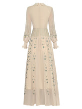 Load image into Gallery viewer, Beautiful Flower Embroidery  Lantern Sleeve Maxi Dress