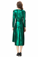 Load image into Gallery viewer, Metallic V Neck Ruffles Maxi Dress - Comes in Red &amp; Green loop