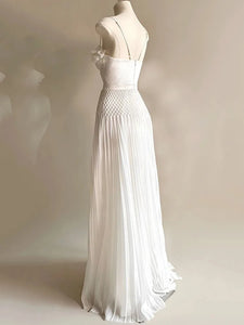 Beautiful Flower, Backless Pleated Maxi Dress