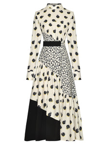 Comino Vintage Print Spliced Midi Dress