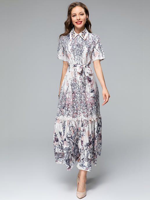 *NEW Elegant Floral Printing Lace-up maxi dress