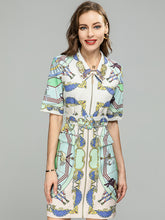 Load image into Gallery viewer, Embellished Crystal Collar Vintage Print Mini Dress