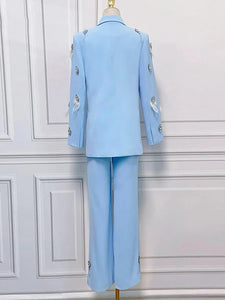 SUSIE COLLECTION Diamonds Feather Lapel Flare Trousers Suit