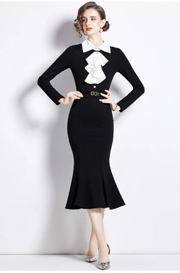 Ruffles Collar Mermaid Dress with belt