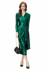 Load image into Gallery viewer, Metallic V Neck Ruffles Maxi Dress - Comes in Red &amp; Green loop