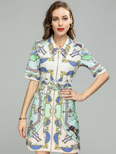 Load image into Gallery viewer, Embellished Crystal Collar Vintage Print Mini Dress