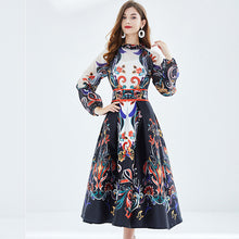 Load image into Gallery viewer, Silk Organza Lantern Sleeve Stand Collar Midi Dress