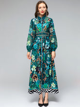 Load image into Gallery viewer, *NEW Zebra &amp; leaves printed Lantern Sleeve maxi dress