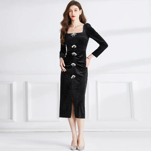 Hot Diamond Dot Black Velvet Dress