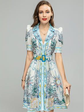 *NEW Lantern Sleeve Vintage Print Dress