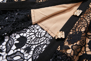 Black lace embroidery dress with gold buttons