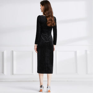 Hot Diamond Dot Black Velvet Dress