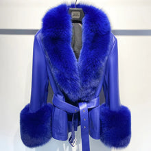 Load image into Gallery viewer, Faux Fur Luxury  PU Leather Coat with a removable collar - Comes in Green &amp; Blue