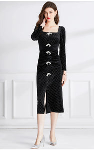 Hot Diamond Dot Black Velvet Dress