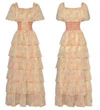 Load image into Gallery viewer, Pretty Drawstring Elastic Waist Cascading Ruffle Maxi Dress - Comes in Yellow &amp; Pink