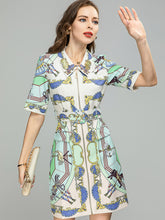 Load image into Gallery viewer, *NEW Embellished Crystal Collar Vintage Print Mini Dress