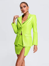 Load image into Gallery viewer, Fluorescent PU Jacket &amp; Mini Skirt with Pin Buttons