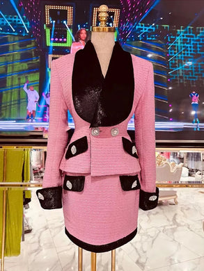 Glam Pink & Black Diamontee Button Suit