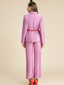Purple  Belted Blazer and Trousers