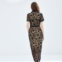 Load image into Gallery viewer, Black lace embroidery dress with gold buttons