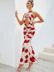 3D Flower Rose Ruffled Maxi Dress