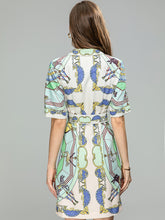 Load image into Gallery viewer, Embellished Crystal Collar Vintage Print Mini Dress