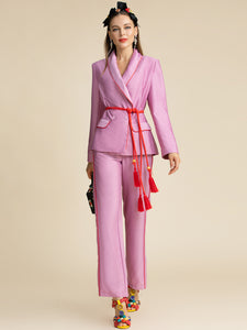 Purple  Belted Blazer and Trousers